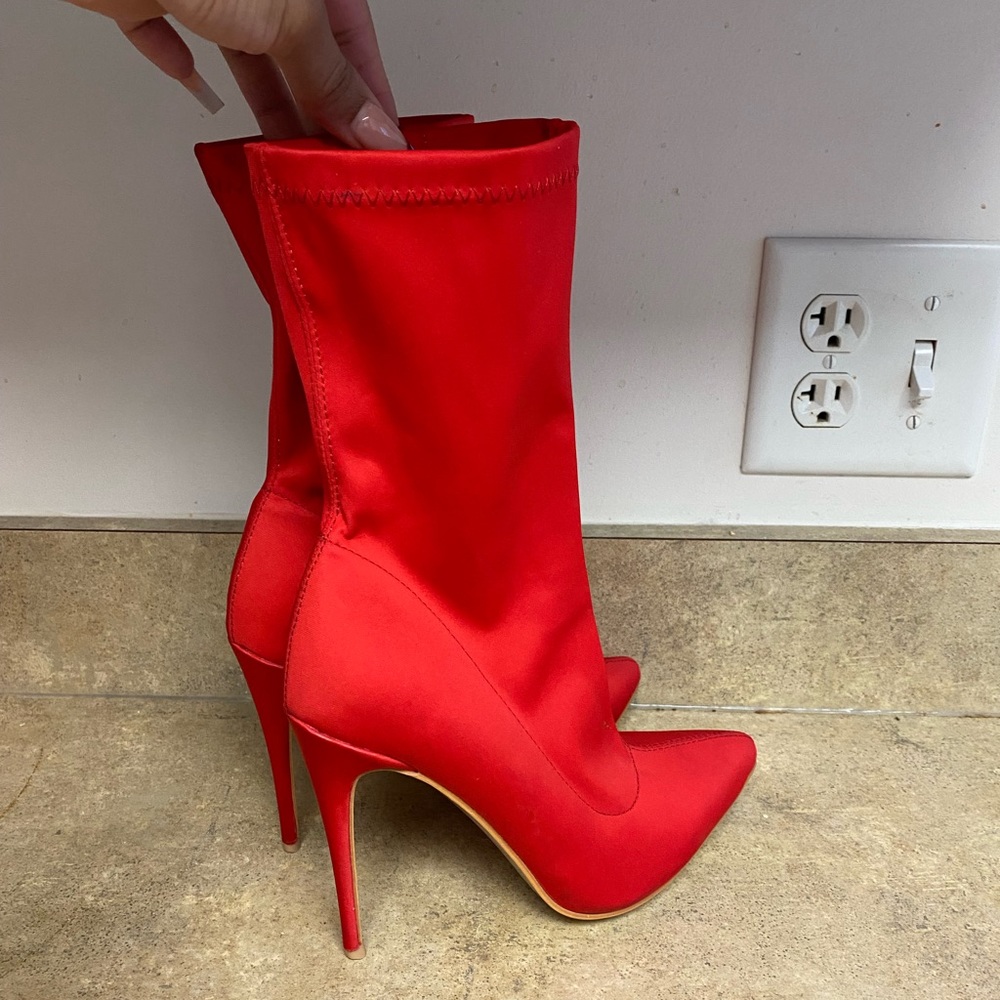 Red Akira heeled boots